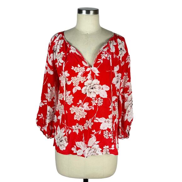YUMI KIM Red Floral Lightweight French Rose Easy Going Top Women's Small NWT - Picture 1 of 6